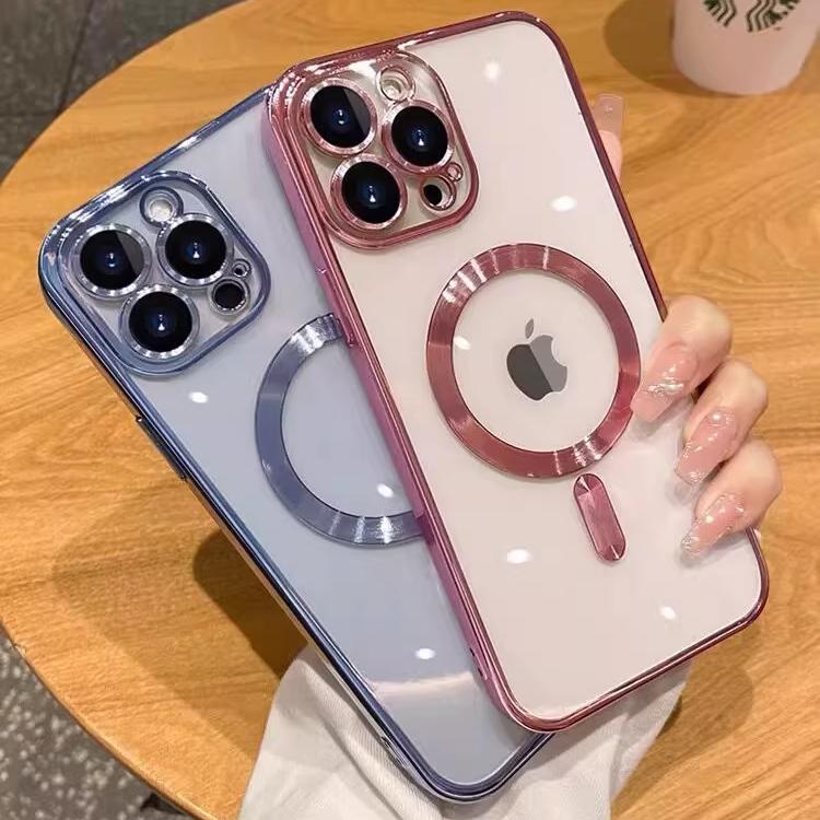 [OraX] CASE Sesuai untuk iPhone 11 13 12 Pro 14 15 Pro MAX XR XS MAX 7Plus 8Plus SE 7 8 Plus iPhone Electroplating Magnetic Case Silikon Tahan Benturan Ponsel Telepon compatible for iphone 12/13/14/15