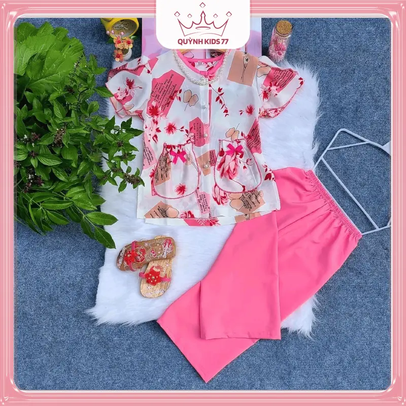 ( 12-44kg) Áo bà ba tay cánh tiên, túi tiền, vải lụa mềm mát kèm quần dài cho bé cao 1,47m trở lại, chuẩn size đồ em gái 2