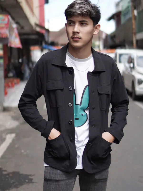 EUVERSE BUTTON UP JACKET | SHACKET JACKET FLEECE PRIA WANITA UNISEX ARMY GREEN BLACK KATUN BABY TERRY 3