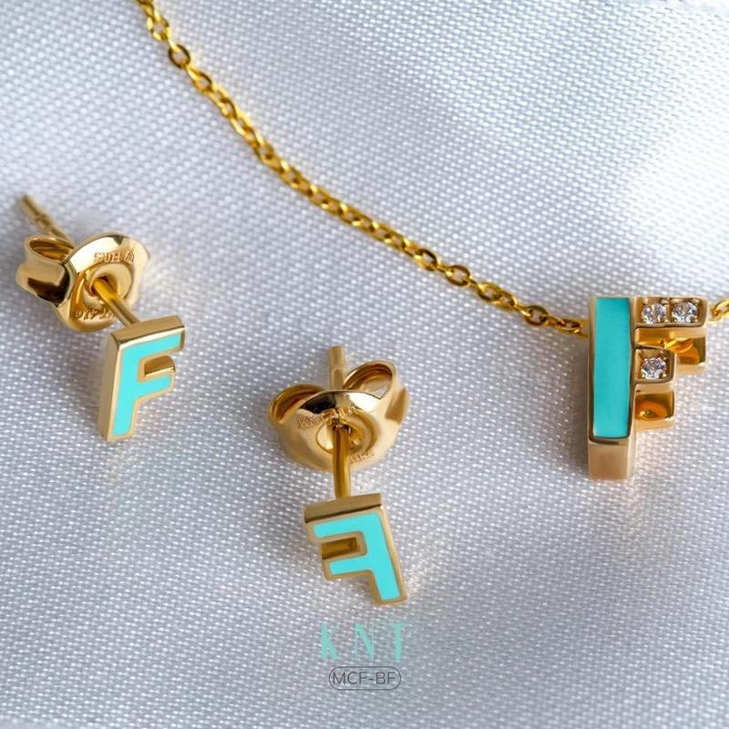 Hoa tai vàng  10k “Sea LA Vie” Chữ F tráng men đính đá cao cấp CZ kèm chốt vàng 10k - Hoa tai nữ [Kim Ngọc Thủy] 4