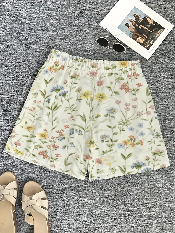 【Plus Size】 Floral Print Shorts, Casual Comfy Shorts for Summer, Women's Bottoms for Daily Wear 3