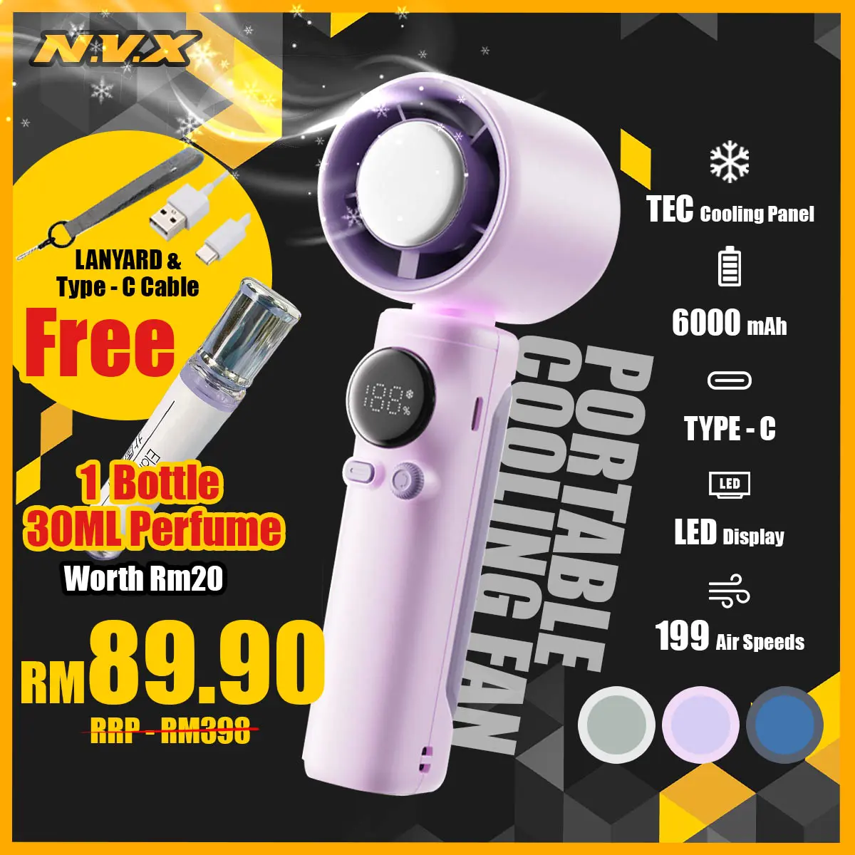 【Free Gift】N.V.X Pro 6000mAh【Tahan 24 Jam】Rechargeable LED Display HandHeld Fan Portable Bladeless Strong Wind 199 Level Adjustable Speed Kipas Angin Tangan Bateri Tahan Lama 24Jam Cooling Mini Fan Aircond USB Metaheld Fan Pro
