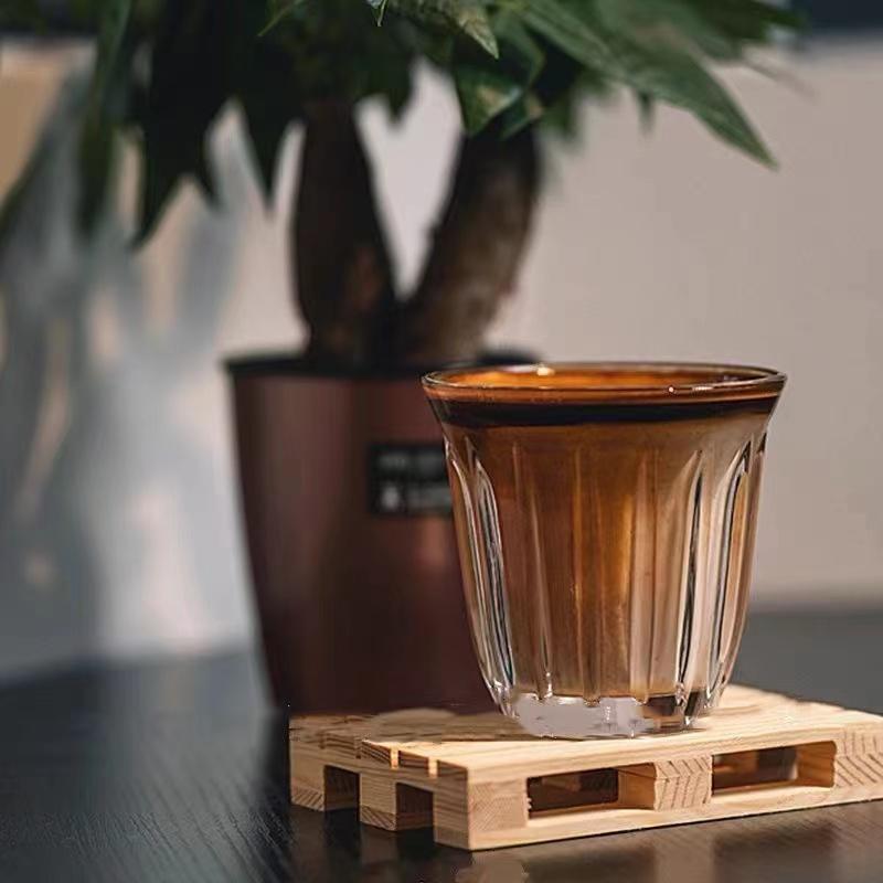 [1 ly] Ly thủy tinh uống Espresso kiểu Mỹ, Cốc thủy tinh sọc miệng loe 90ml 160ml 200ml