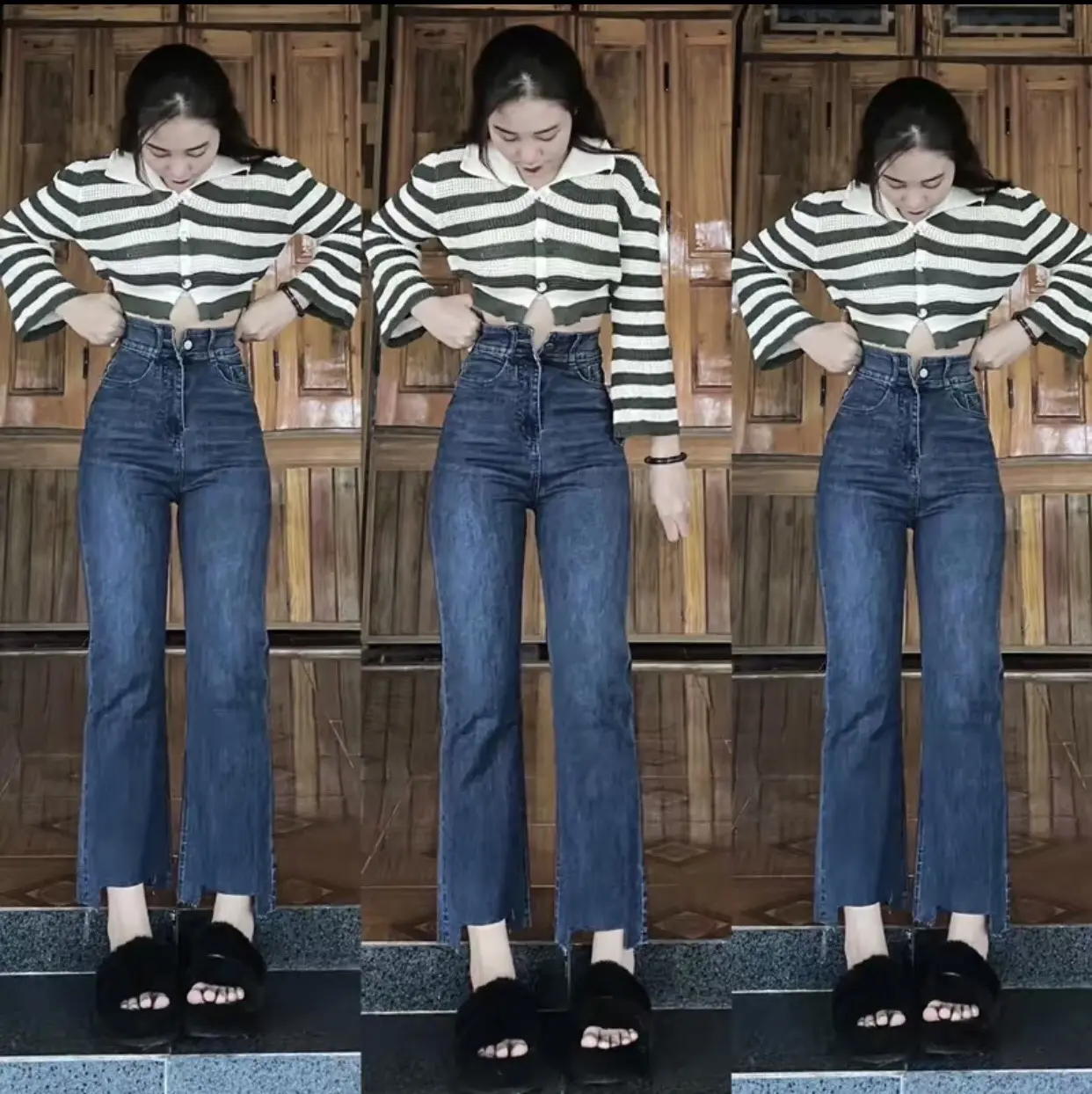 QUẦN JEANS ỐNG ĐỨNG TRƠN VÀ RÁCH NHẸ CO DÃN TỐT. Nữ Ong Women Pants