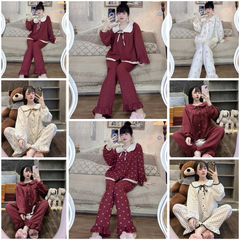 (40-60kg) Set bộ hoa nhí cổ sen tiểu thư xinh cao cấp chất vải đũi bông mây mềm, mịn, mát  Nữ Áo