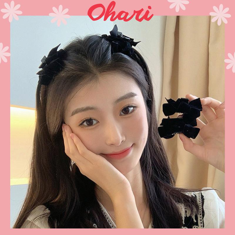 Kẹp tóc Ohari set 2 kẹp tóc nơ nhung đen phong cách tiểu thư dễ thương K23