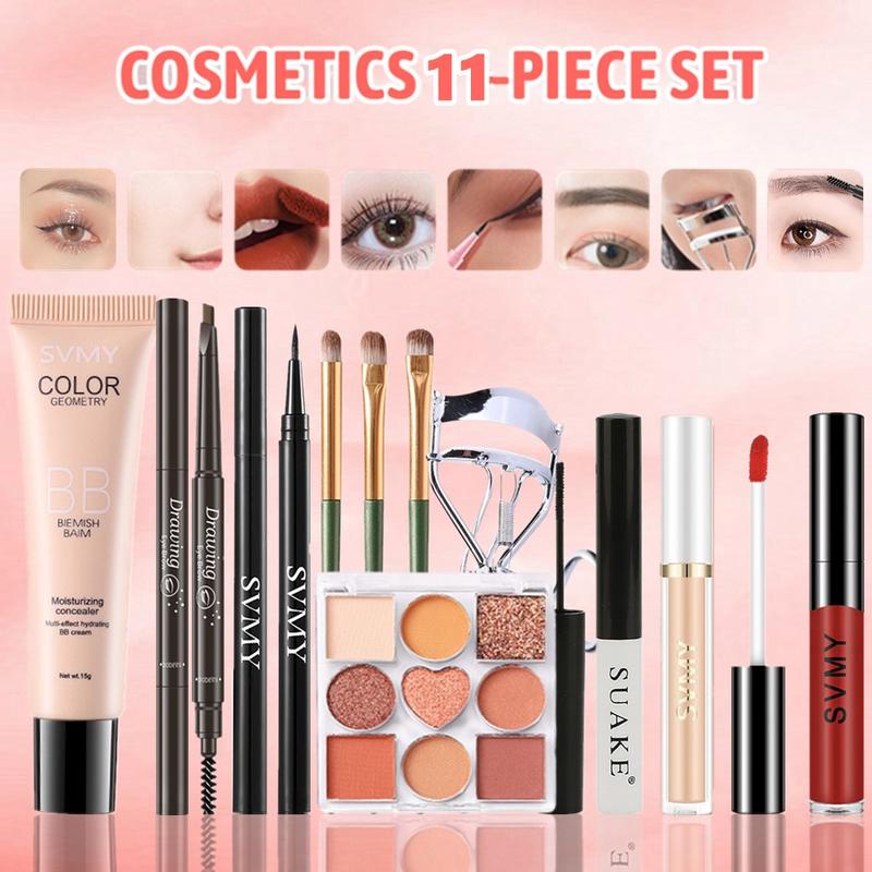 Bộ Kết Hợp Trang Điểm Làm Đẹp 11 Chiếc SVMY Bao Gồm Phấn Mắt Kem BB Son Kem Kem Che Khuyết Điểm Dạng Lỏng Lông Mày Berbeini Bút Chì Kẻ Mắt Phấn Mắt SVMY Kẹp Lông Mi 3 Bộ Cọ