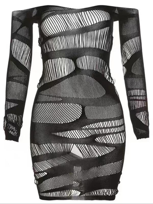Women's Sexy Contrast Lace Cut Out Bodycon Cover Up Dress, Long Sleeve Fishnet Cover Up for Summer, Fashion Women's Swimwear for Beach Holiday Vacation, Clothing, Gym Wear 6