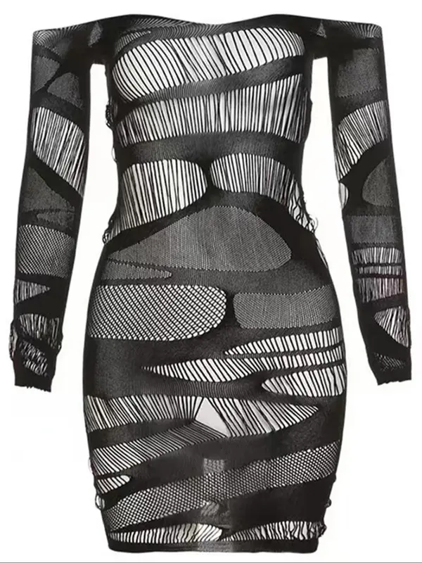 Women's Sexy Contrast Lace Cut Out Bodycon Cover Up Dress, Long Sleeve Fishnet Cover Up for Summer, Fashion Women's Swimwear for Beach Holiday Vacation, Clothing, Gym Wear 6