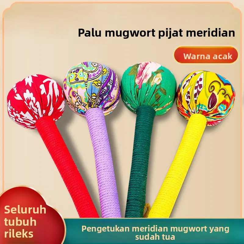 Palu Mugwort Kesehatan 31CM untuk Merelaksasi Otot dan Meridian Pijat Leher Pinggang Kaki Buatan Tangan Penggunaan Kantor Palu Pijat Meridian Universal Warna Acak
