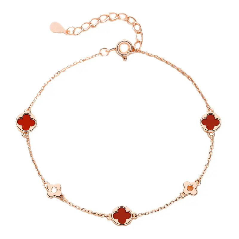 Vòng Tay Cỏ Ba Lá, Bạc Sterling 925, Dành Cho Phụ Nữ, Phong Cách Hàn Quốc, Thời Trang Phổ Biến Ins, Thanh Lịch Và Đơn Giản, Trang Sức Mã Não, Hàng Mới Về 4