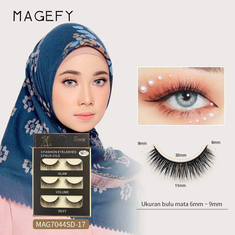 MAGEFY 3 Pasang Bulu Mata Palsu Natural Bulu Mata Eyelash Bulu Mata 3D Eyelash Extension Lembut（MGY7044） False Eyelashes Lashes Box Bulumata