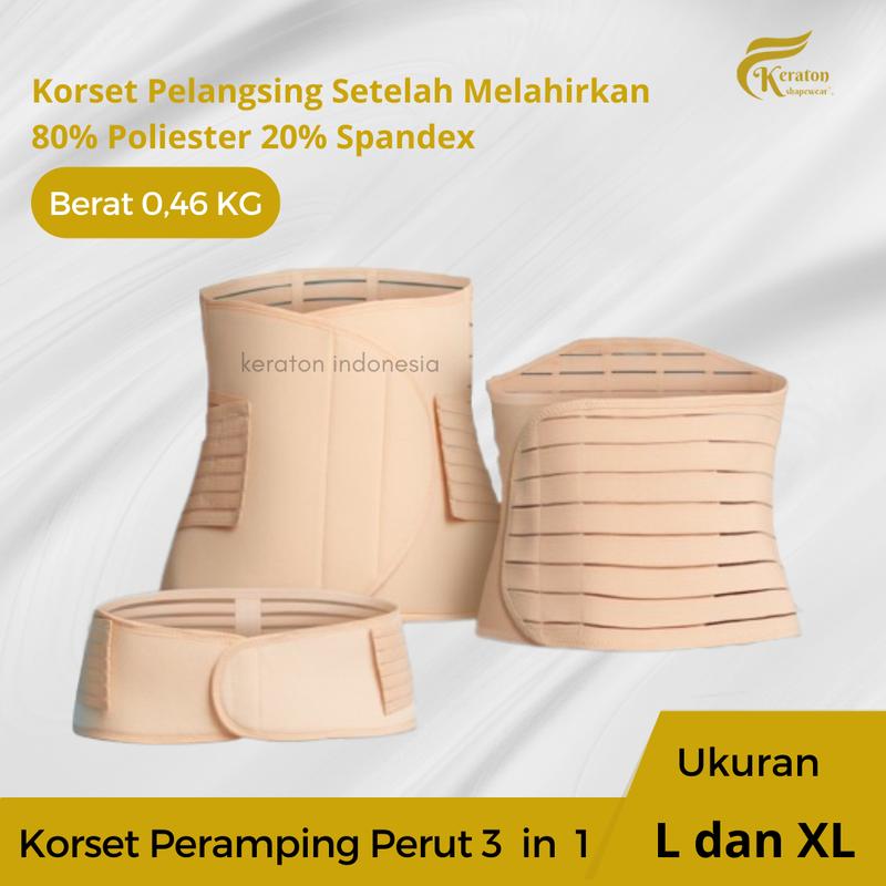 Product Introduction of sabuk pendukung kehamilan Korset Gurita 3IN1 Pasca Melahirkan Keraton - 1 SET, Bungkus 3PCS, Stagen Korset Pelangsing Perut Buncit, Sabuk Ibu Hamil Full Body Belt, Size L - BB 51-68 kg Wanita bersalin nude 2
