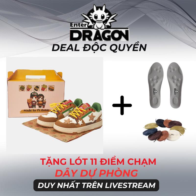 (EnterDragon X Vinhbanhbo)(Combo giày + lót massage + dây giày) Giày thể thao sneaker nam nữ Unisex humburger made by ENTER DRAGON
