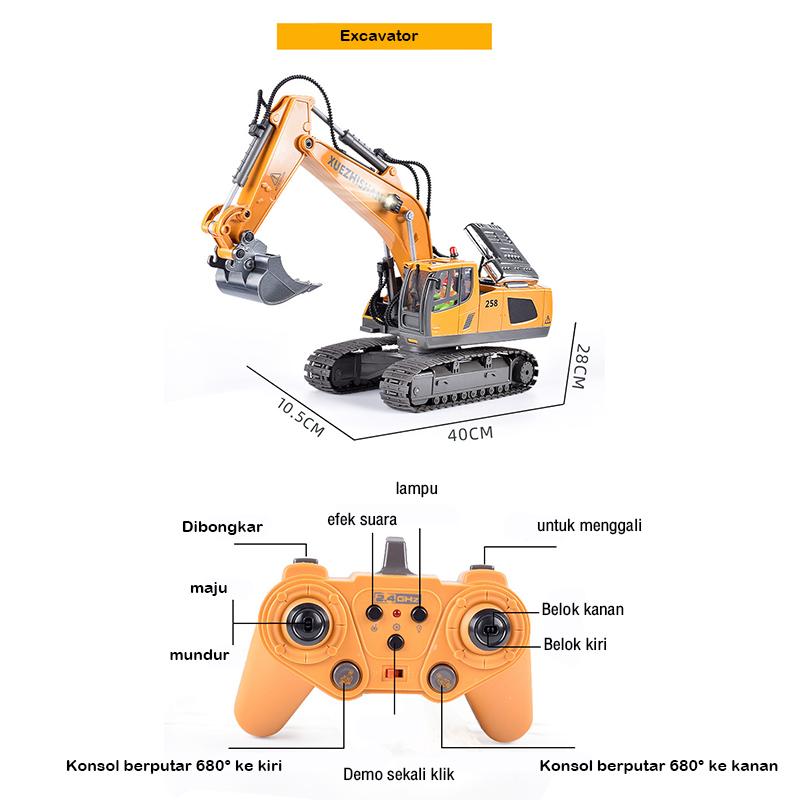 ToysBestMall Remote Control Mainan Anak Excavator RC 2.4GHz 11 Saluran Logam Paduan - Lampu LED, Baterai Inklusif & Kontrol Presisi ToysBestMall Remote Control Mainan Anak Excavator RC 2.4GHz 11 Saluran Logam Paduan - Lampu LED, Baterai Inklusif & Kontrol Presisi