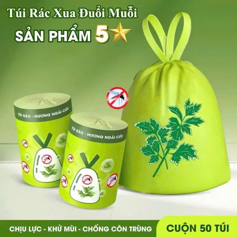 Combo 5 cuộn ( 250 Túi ) Đựng Rác Hương Ngải Cứu Chống Côn Trùng Ruồi Muỗi Túi Rác Tự Hủy Có Dây Rút 1