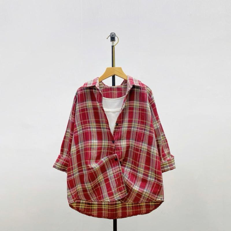 áo  cặp 2món ( ngoài+ trong) áo sơ mi phối áo thun balo co giãn dành cho nữ chubby từ (50-95kg) SET