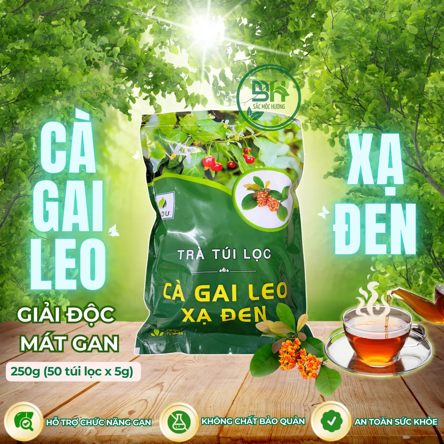 Trà Cà Gai Leo XẠ ĐEN SADU 250g (50 túi lọc) Hỗ Trợ Thanh Nhiệt Giải Độc Mát Gan- Nước Trà Chè Tea ca gai càgaileo Không Chua