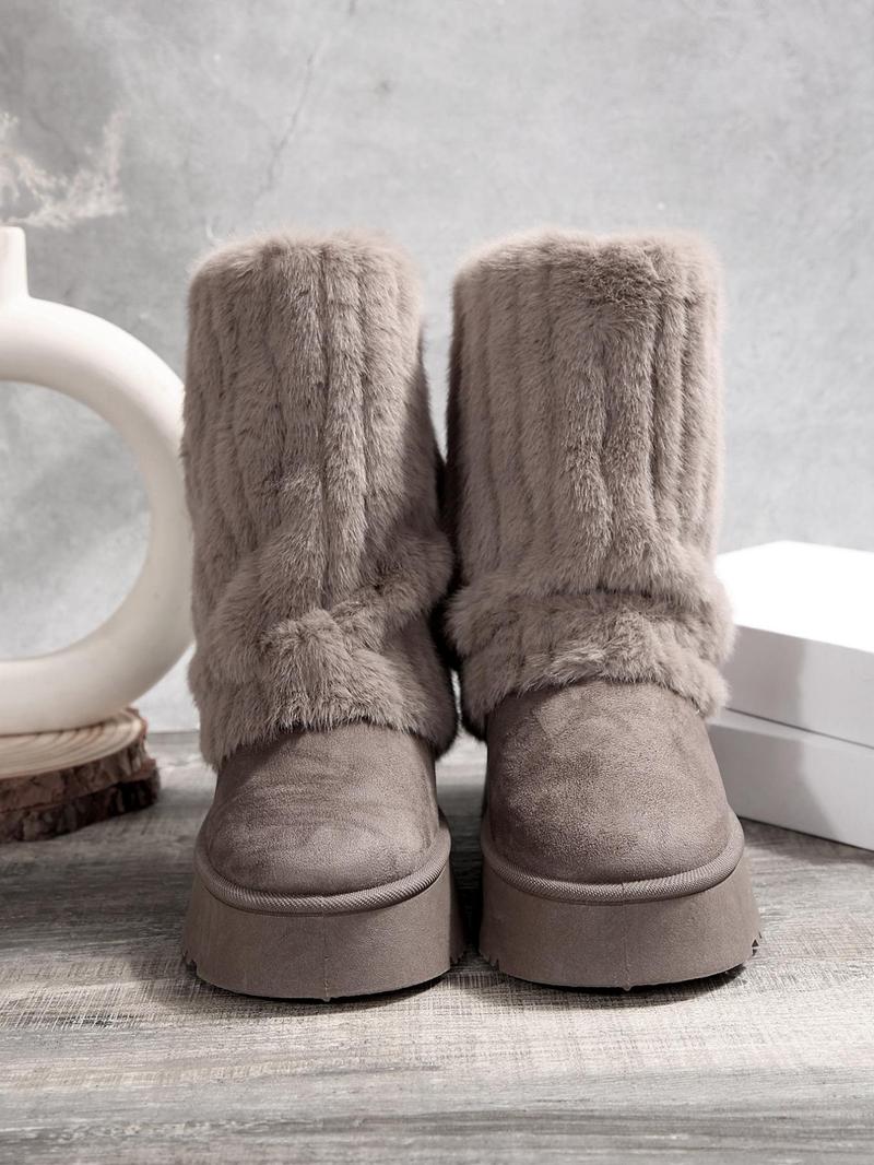 Product Introduction of Women's Solid Color Plush Lining Snow Boots, Casual Warm Thick Sole Boots for Fall & Winter, Female All-match Trendy Shoes for Daily Wear Valentine's Day Gift for Girl 10