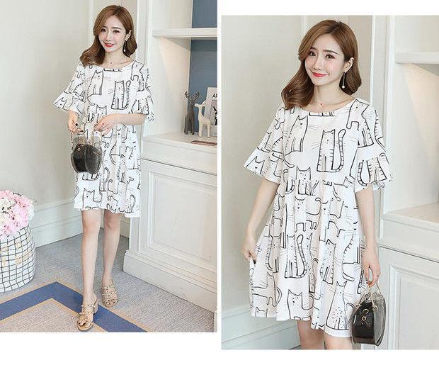 Product Introduction of Maternity Wear 2022 New Summer Short Sleeve Dress Loose Plus Size 100kg Mid-Length Maternity Dress 17