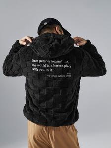 Men's Letter Print  Fuzzy Hoodie, Casual Loose Long Sleeve Warm Hooded Sweatshirt for Fall & Winter, Men's Clothes for Daily Wear