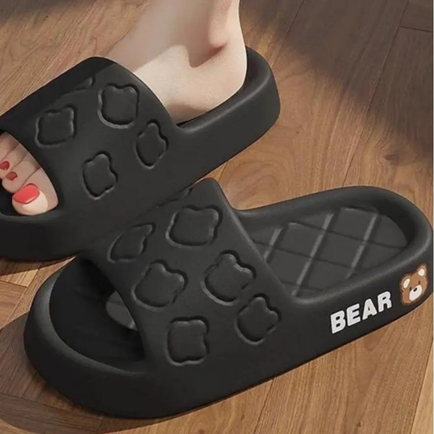 Dép Lê Unisex,  Phong Cách Hàn Quốc, Thiết Kế Gấu Hoạt Hình Dễ Thương, Thích Hợp Sử Dụng Trong Nhà Và Ngoài Trời, Không Trơn Trượt, Lý Tưởng Cho Mùa Hè Slipper DéP Nam Cao Su Đồng Đế Bằng Nhung Jean