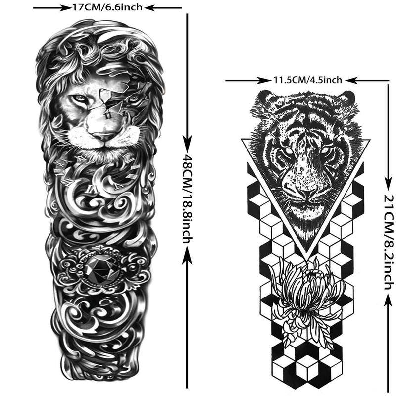 Animals Pattern Temporary Tattoo Sticker, 24pcs/set Large Full Arm Tattoo Decals for Adults, DIY Body Art Sticker for Women & Men 1