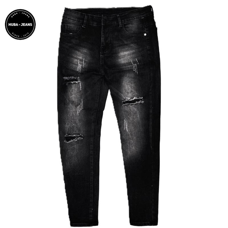 Product Introduction of Quần jeans nam HUBA-JEANS đen wash rách gối Menswear Pants Denim Có Túi 2