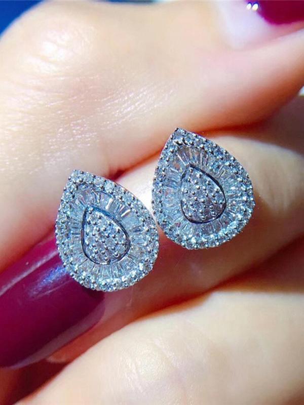 Women's Elegant Versatile Rhinestone Design Water Drop Shaped Stud Earrings, 1 Pair Trendy Exquisite Stud Earrings, Gorgeous Jewelry As Gift 1