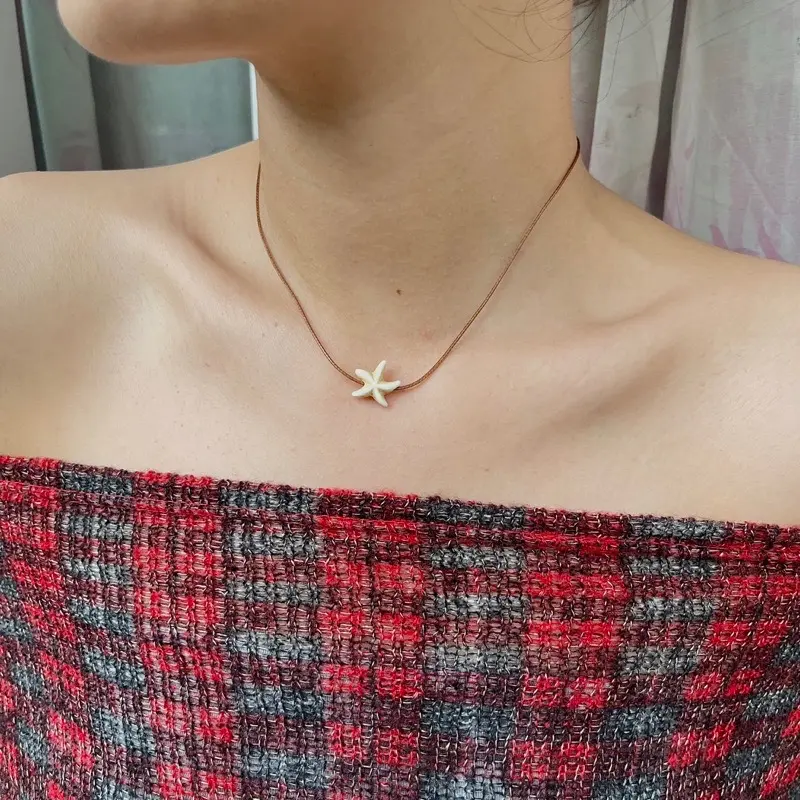 Vòng cổ dây mảnh nâu mặt ngôi sao biển 1