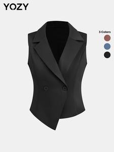 YOZY Lapel Neck Button Front Vest Blazer/ Casual Sleeveless Asymmetrical Hem Blazer Vest for Spring & Fall, Fall Tops, 2024 Women's Spring & Fall Outfits for Work, Office, Business