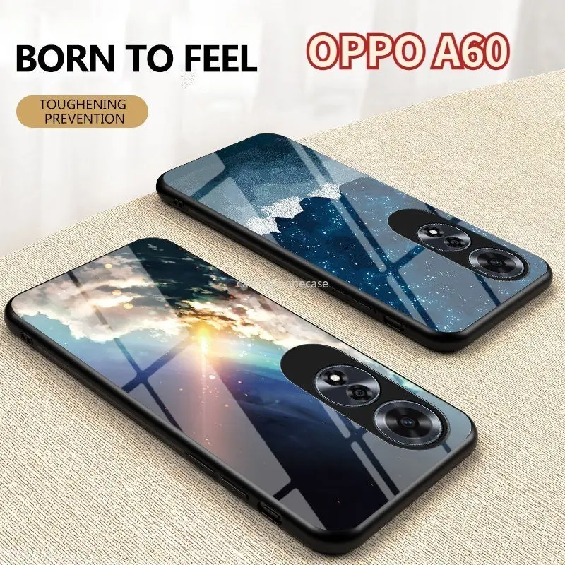 Ốp Cho Oppo A60, A 60, A60, 2024, Kính Bầu Trời Đầy Sao, Cạnh Mềm, Kính Cường Lực Cứng, Chống Rơi, Chống Sốc, Bảo Vệ Toàn Thân, Ốp Lưng Ốp Điện Thoại Nhiều Màu Phụ Kiện