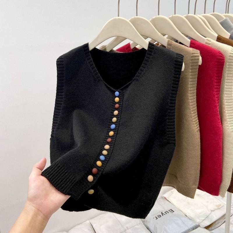 Áo Vest Cổ Tròn, Dệt Kim, Dành Cho Nữ, Dáng Rộng Vừa Vặn, Thời Trang, Thích Hợp Cho Mùa Xuân Và Mùa Thu, Váy Băng Quấn Áo Len gile  cổ  tròn 5