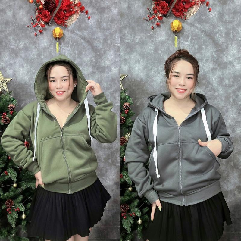 NB3-Áo Khoác Nỉ Bông Trơn Nón To Dày Dặn 1 Túi Trong To Đựng Đồ Thoải Chống Nắng Hiệu Quả Nữ Nhung Women Top Voi Kim Tuyến