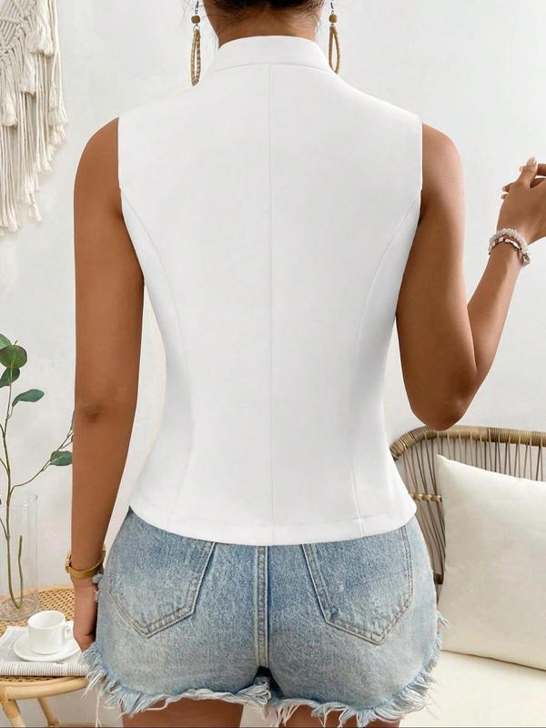 Women's Solid Color Notched Neck Button Front Vest Blazer, Casual Sleeveless Suit Vest for Work Office Business, Ladies Clothes for All Seasons 7