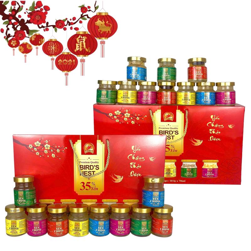 20 lọ yến mix 5 vị, lọ 70ml [ táo đỏ, hạt sen, hạt chia, sâm Canada không đường dùng đường cỏ ngọt, Đông trùng hạ thảo không đường dùng đường cỏ ngọt] yến sào yensao hũ chưng sẵn