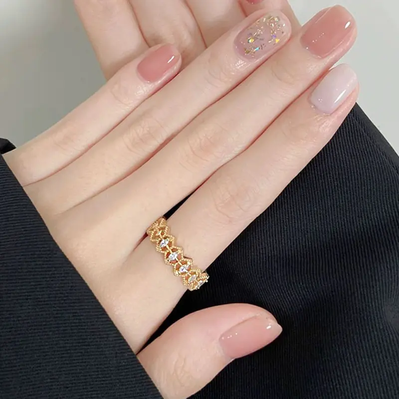 Cincin kerawang renda Prancis, kepribadian modis yang penuh dengan temperamen berlian yang cocok dengan desain cincin yang dapat disesuaikan 5