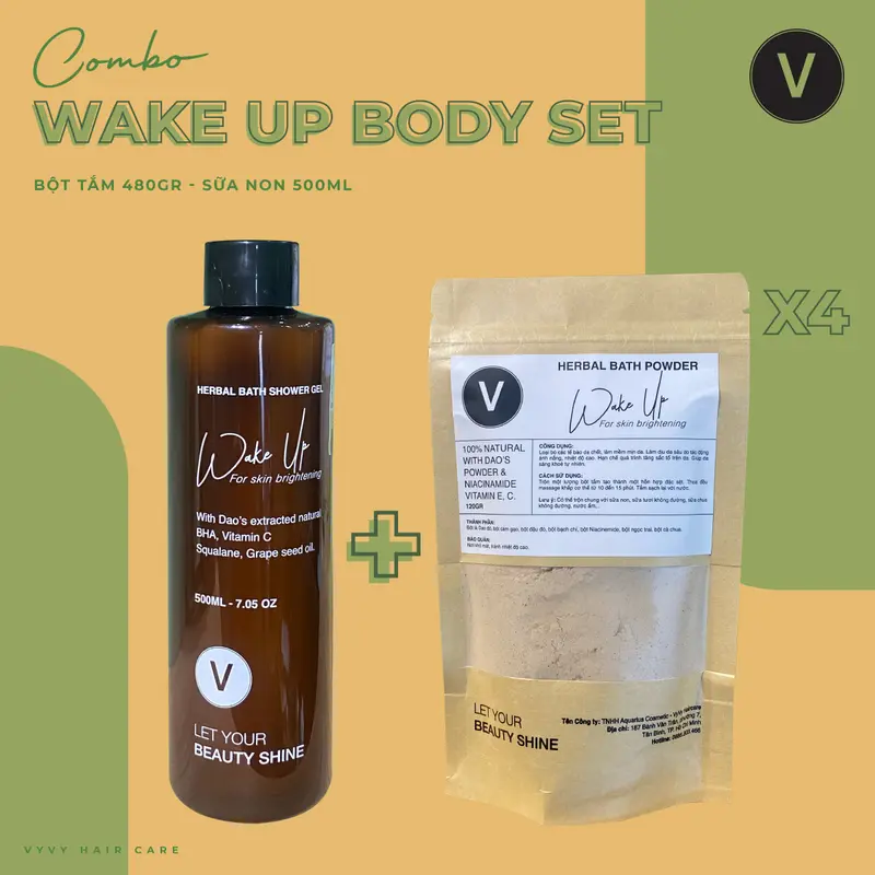 COMBO BỘT TẮM - SỮA Ủ WAKEUP BODY SET DƯỠNG DA 6