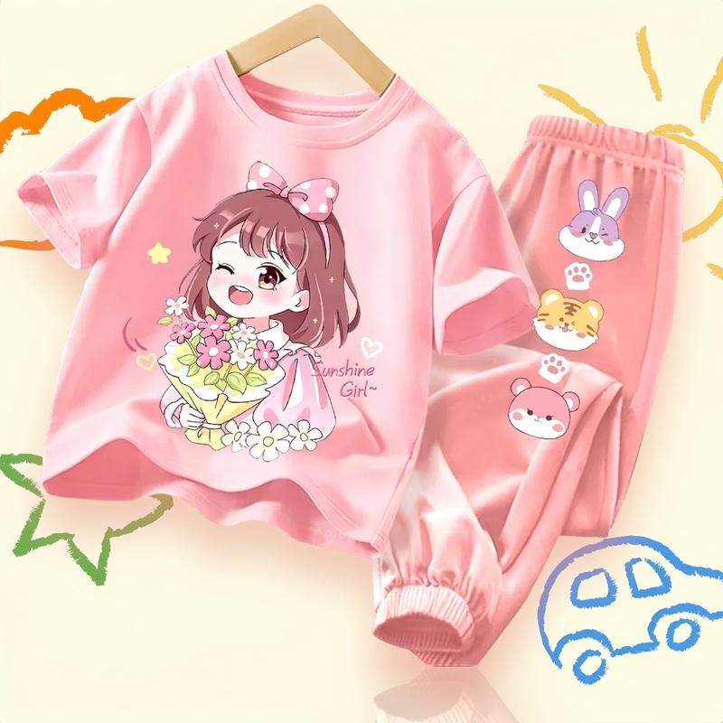  Bộ Hè Bé Gái Áo Thun Cotton Kèm Quần Bo Gấu In Hình 5D SIêu Xinh Cho Bé 9-36kg   Mã 01   