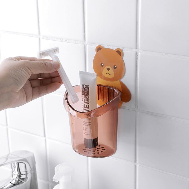 Ly đựng bàn chải kem đánh răng dán tường hình gấu dễ thương/ Cốc gấu dán tường đựng bàn chải tiện lợi 5