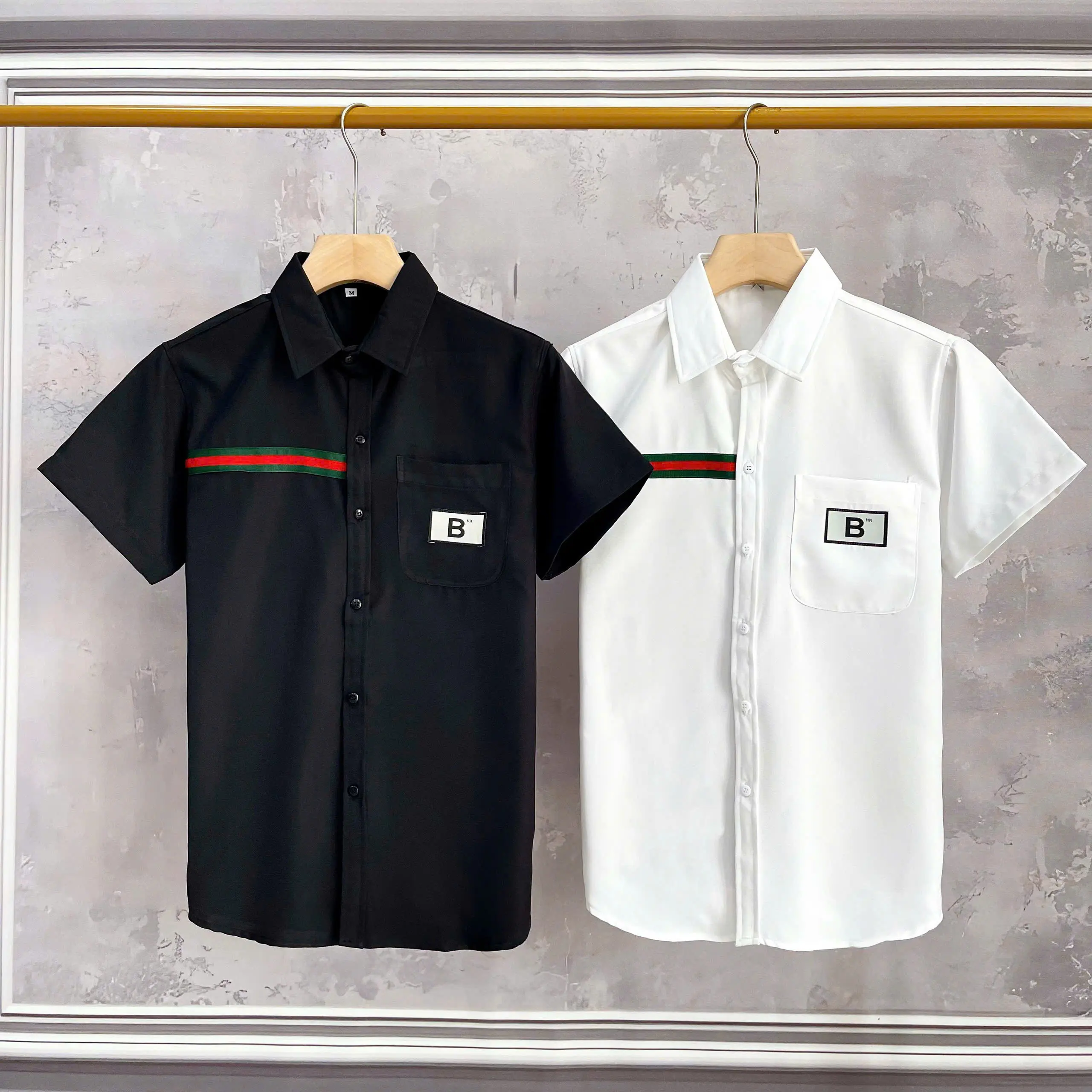 Áo sơ mi nam tay ngắn phối họa tiết viền cổ By KEN - TM 207 Menswear Cổ Tròn