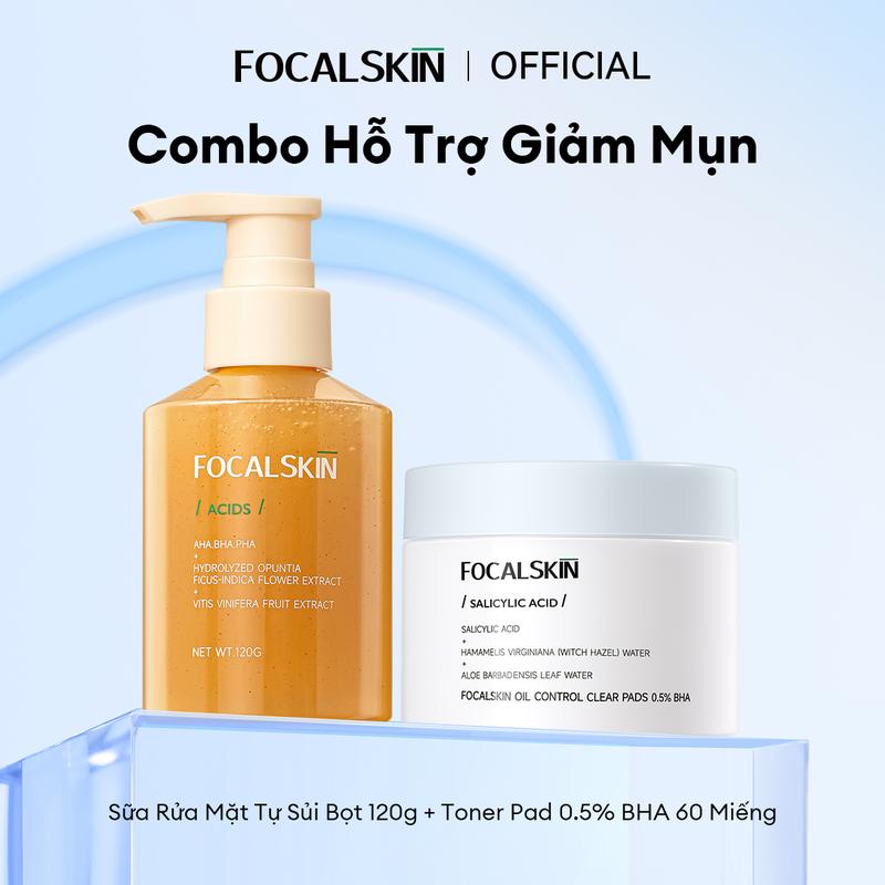 Combo Hỗ Trợ Giảm Mụn Bao Gồm Toner Pad 0.5% BHA 60 Miếng +Sữa Rửa Mặt Tự Sửi Bọt 120g