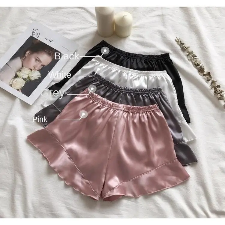 Summer Safety Pants Anti Emptied Women's-Outer Wear Matte Silk Ruffle Loose-Fit Proof  Shorts Panty Fabric Korean Polyester Thin Lingerie Lady Comfort Basic