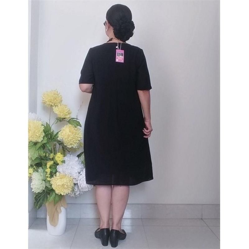Product Introduction of Đủ Size 50 - 90Kg - Váy Đầm Trung Niên Vải Voan Chiffon 2 Lớp Đính Nút Duyên Dáng - Form A Che Bụng 48