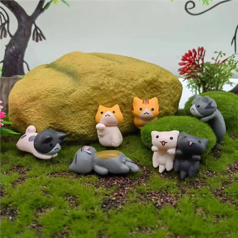 6Pcs/Set Miniatur Hewan Kucing / Miniatur Binatang Kucing / Ornaments Micro Landscape Bonsai Decoration 4