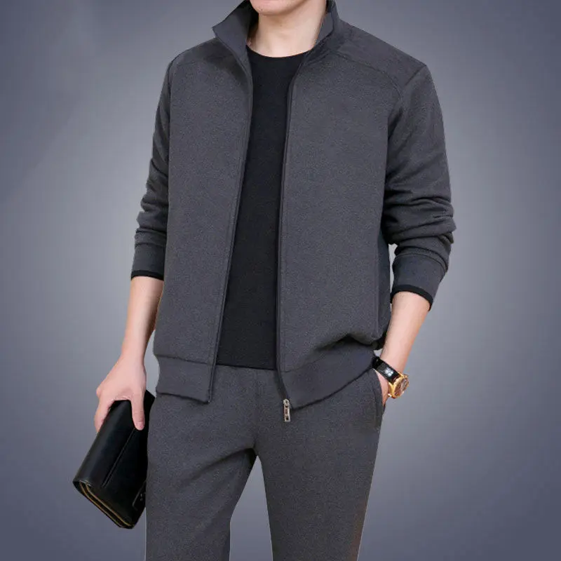 Quần Áo Mùa Thu Và Mùa Đông Cho Nam Trung Người Già Và Cao Tuổi, Bộ Hai Mảnh, Áo Len Cardigan Hợp Xu hướng Bộ Đồ Thể Thao Thường Ngày Quần Trên, Thích Hợp Cho Thanh Thiếu Niên