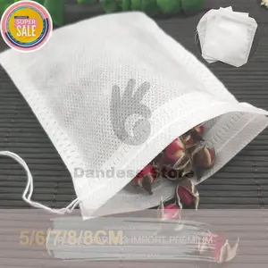 100 PCS Kantung Filter Saringan Teh Teabag Drawstring Disposable 6 x 8 cm / 7 x 9 cm / 8 x 10 cm / 9 x 10 cm / 10 x 12 cm / 10 x 15 cm / 12 x 16 cm - M100 - White - Dandees Store Premium Putih Tea Air