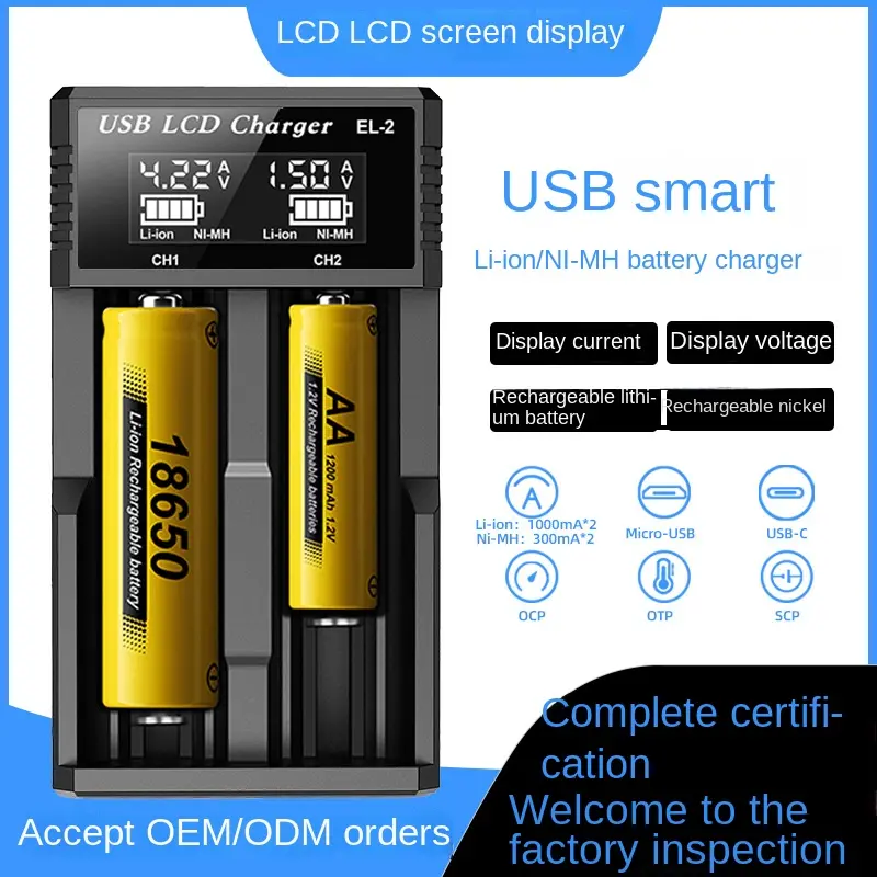 LCD Display 18650 Lithium Battery 3.7V Charger 1.2V No. 5 No. 7 NiMH NiCd Battery Universal