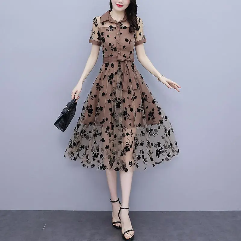 FANMU wanita gereja dress simpel elegan korean style party kristen selutut brokat wanita kekinian birthday party vintage lace Midi Formal Gaun
