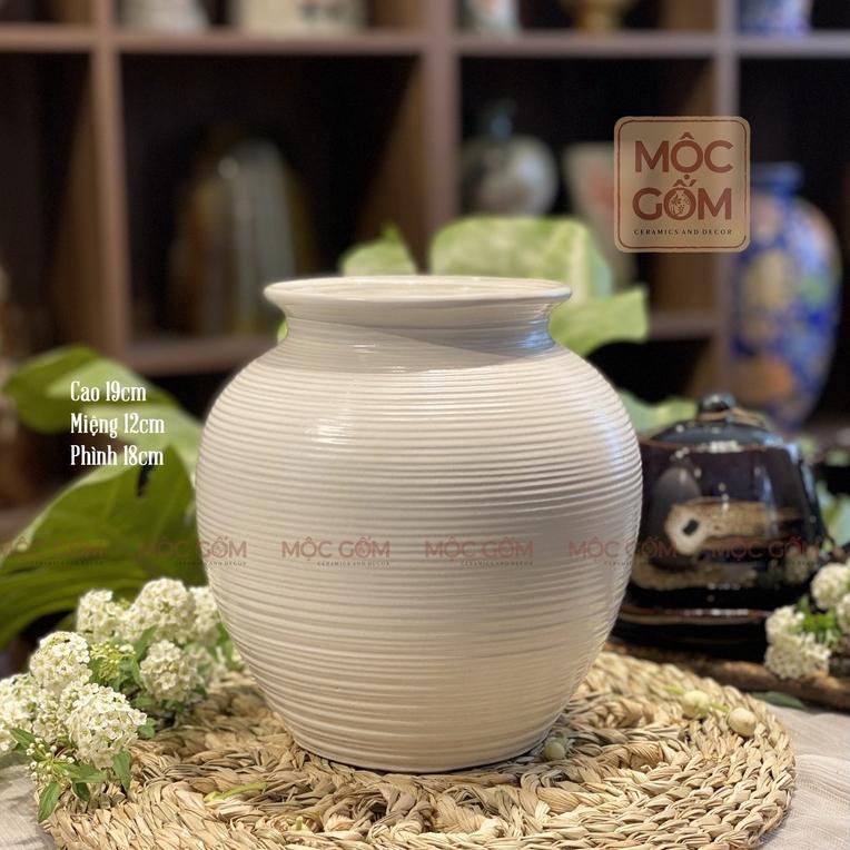 Bình gốm Bát Tràng dáng vò tròn quốc dân men trắng lì vân ganh cắm hoa trang trí phòng khách đẹp Mộc Gốm MG165 5